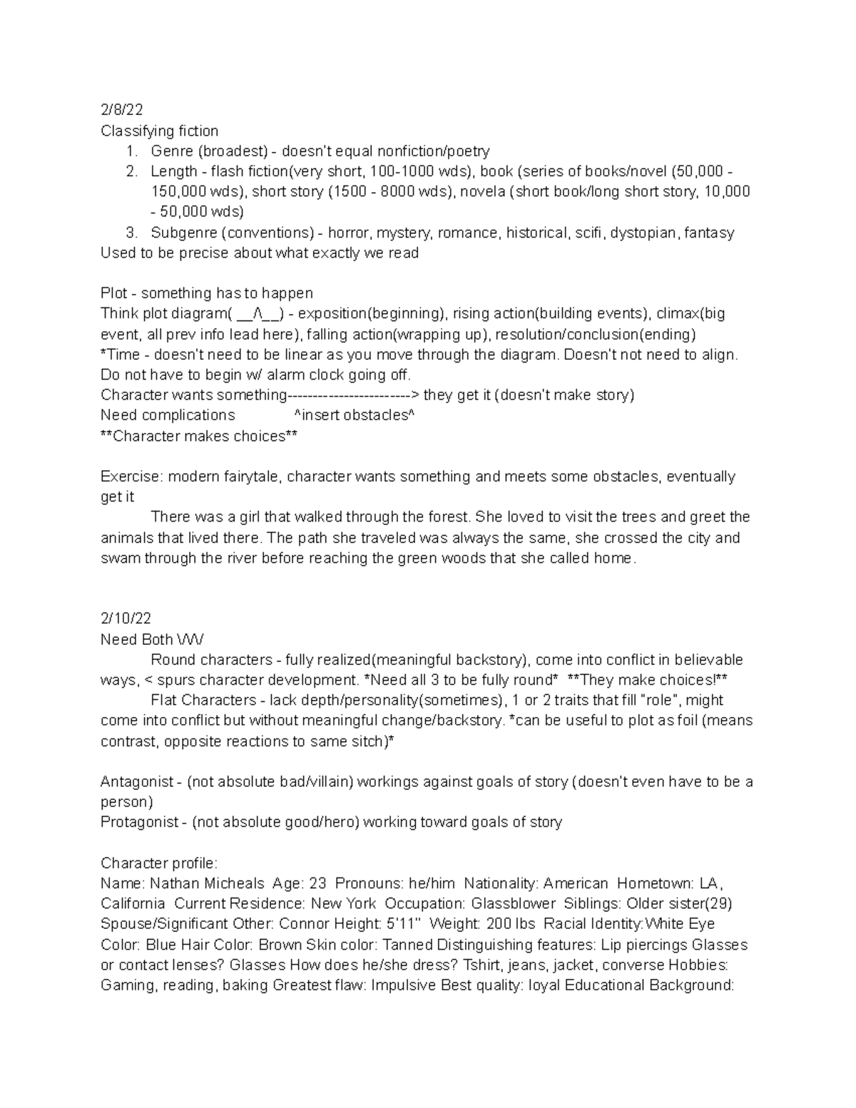 CW notes - 2/8/ Classifying fiction 1. Genre (broadest) - doesn’t equal ...