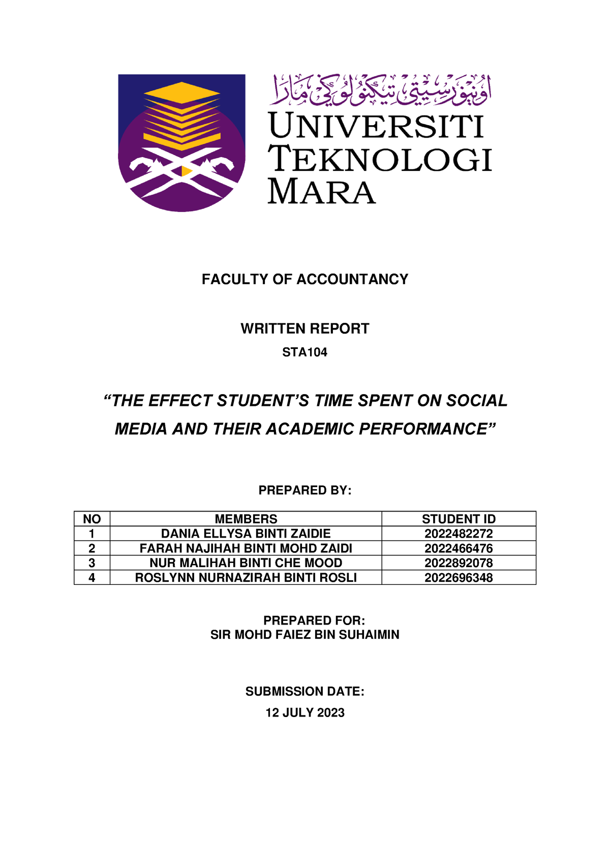 sta104 group assignment questionnaire