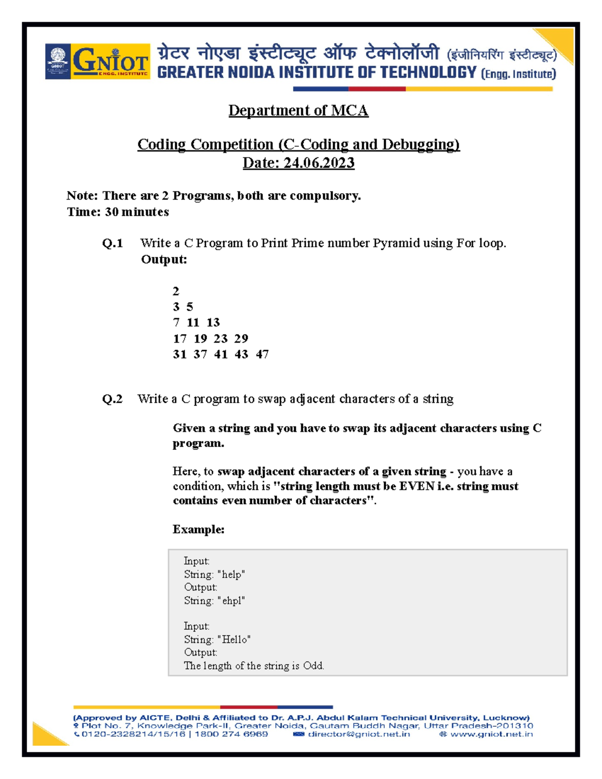Round 2- Programs - quiz - Department of MCA Coding Competition (C ...