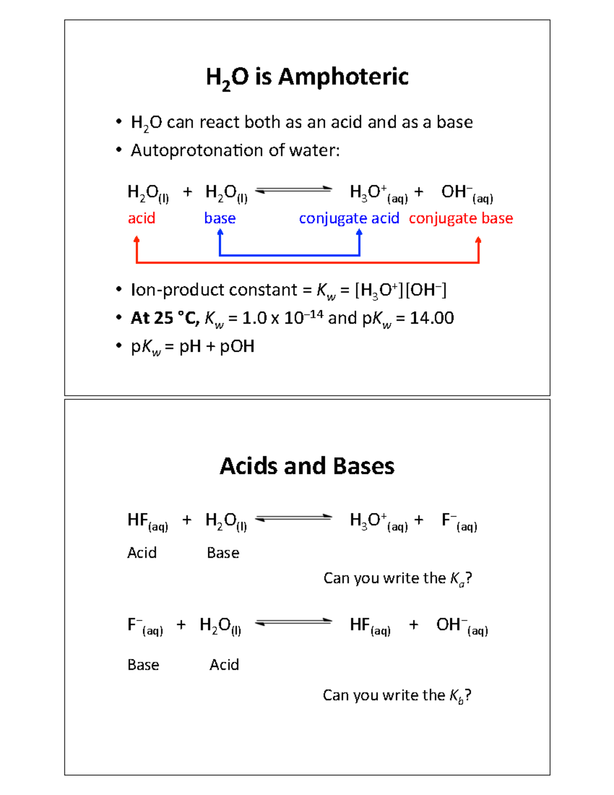Review of Acids, Bases and their Properties and Interactions - H 2 O is ...
