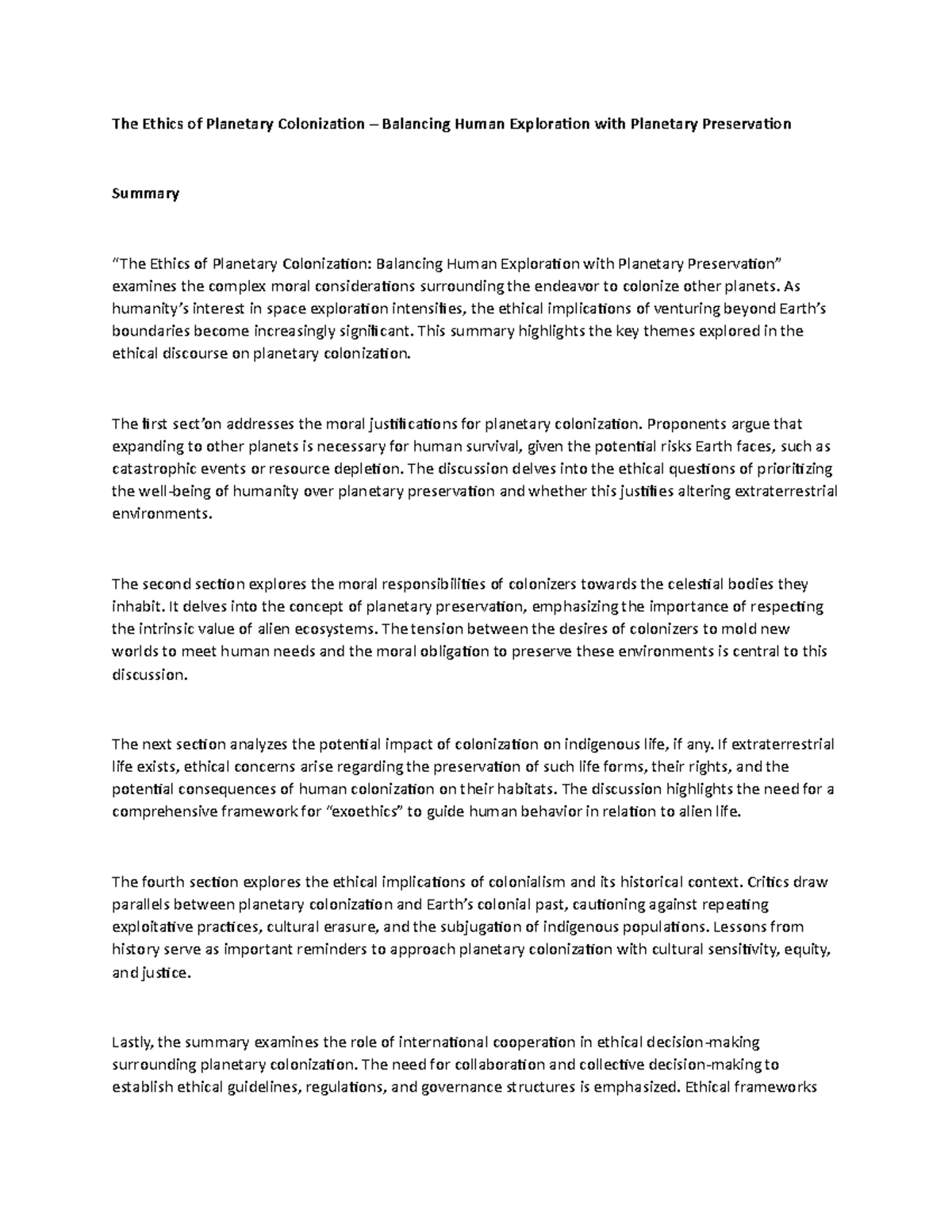 The Ethics of Planetary Colonization – Balancing Human Exploration with ...