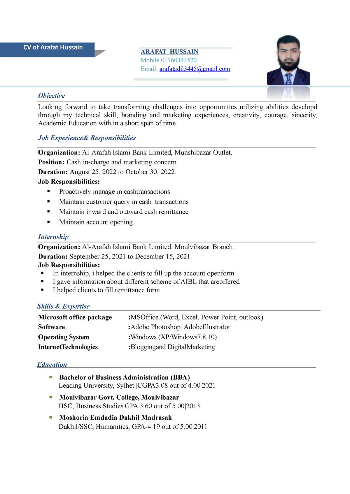 Arafat CV 22 November, 2022.pdf final - CV of Arafat Hussain ARAFAT ...