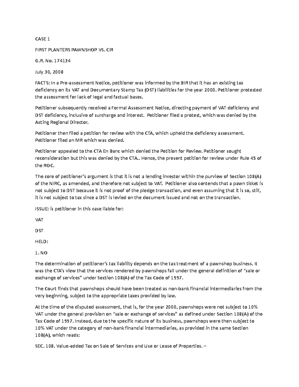 LAW23 Cases Padayon CASE 1 FIRST PLANTERS