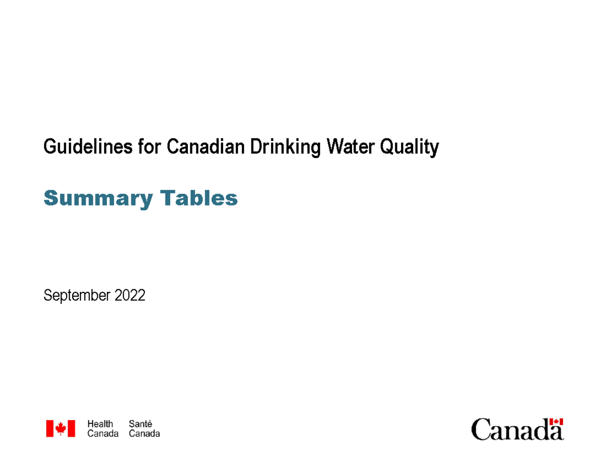 Summary tables sept 2022 eng Guidelines for Canadian Drinking Water