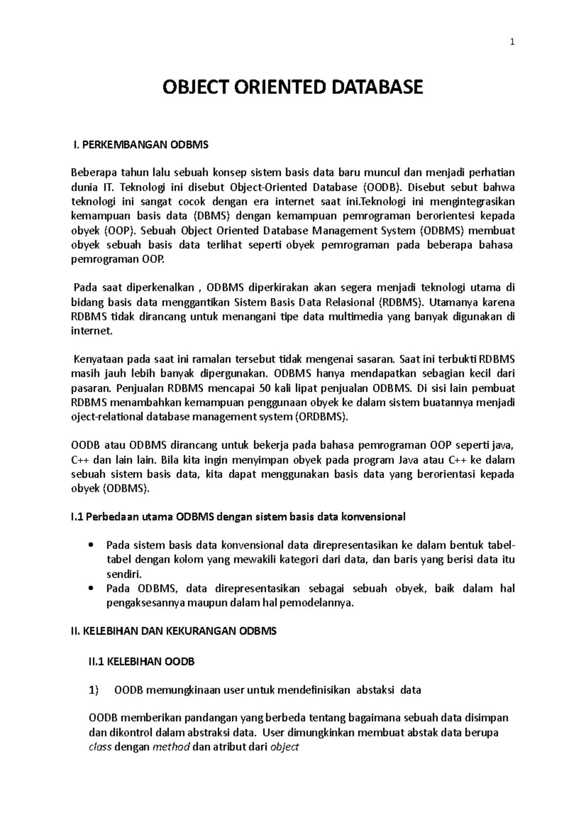 Object oriented Database - OBJECT ORIENTED DATABASE I. PERKEMBANGAN ...