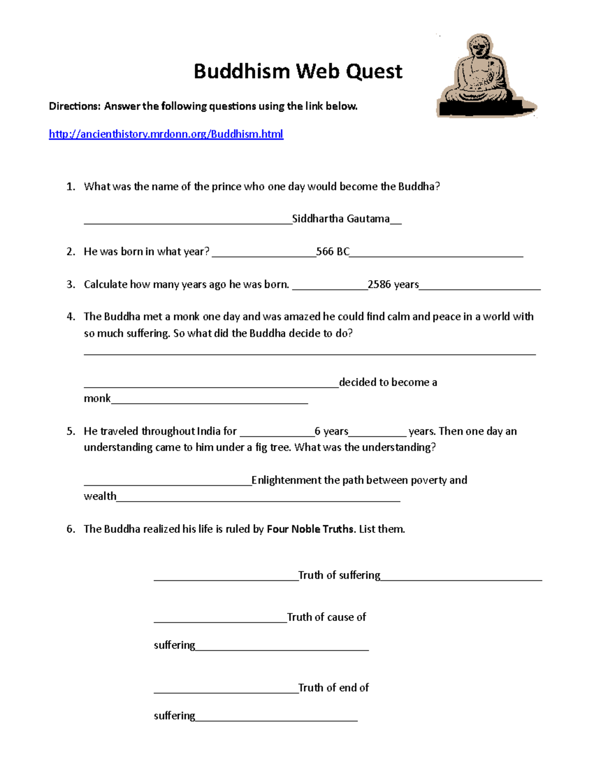 Copy of Buddhism Web Quest-1 - Buddhism Web Quest Directions: Answer ...