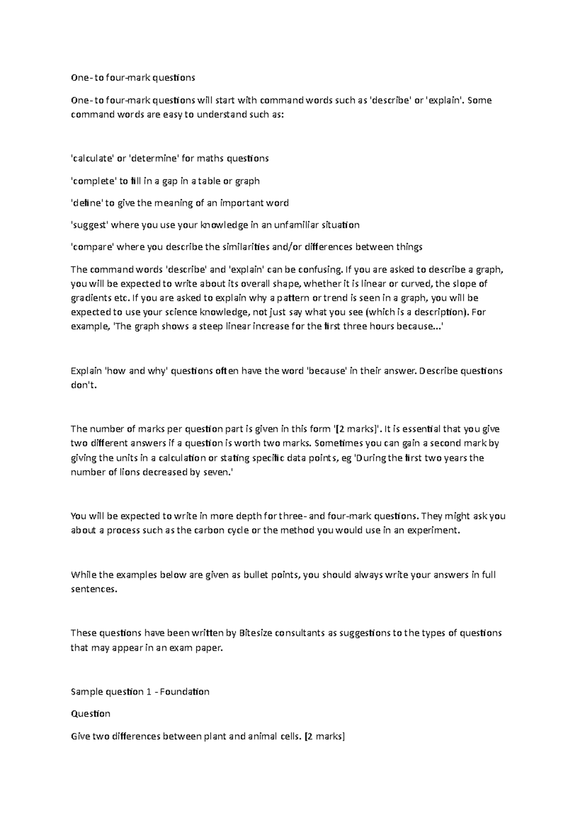 Biology notes - part 14 - One- to four-mark questionsOne- to four-mark ...
