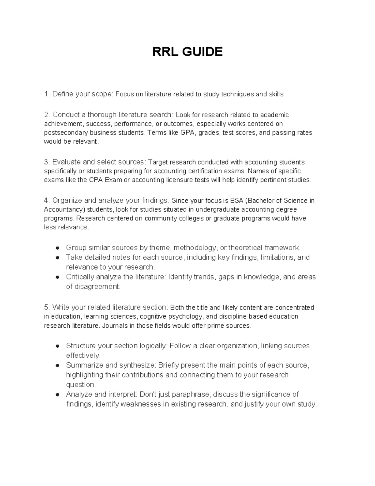 RRL Guide - RRL GUIDE 1. Define your scope: Focus on literature related ...