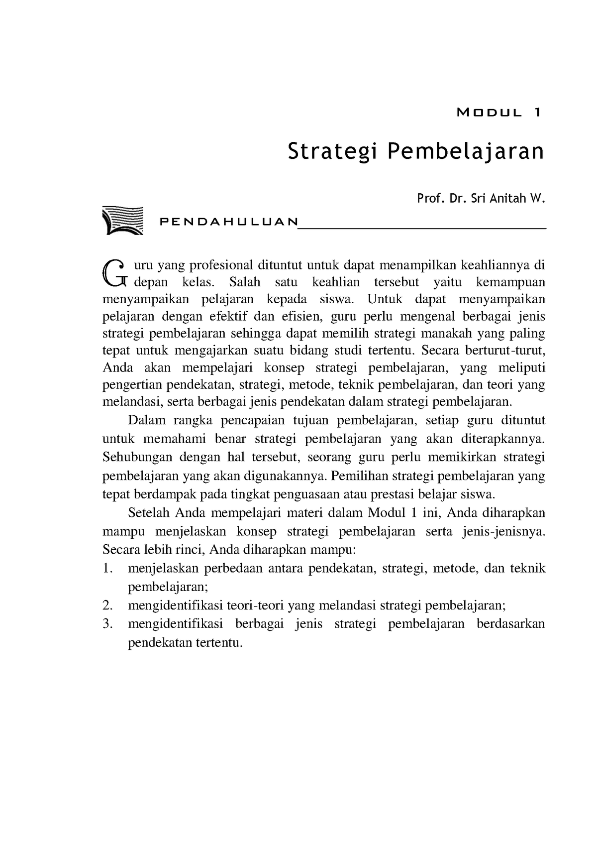 PKNI4301-M1 - Bahan Ajar - Modul 1 Strategi Pembelajaran Prof. Dr. Sri ...