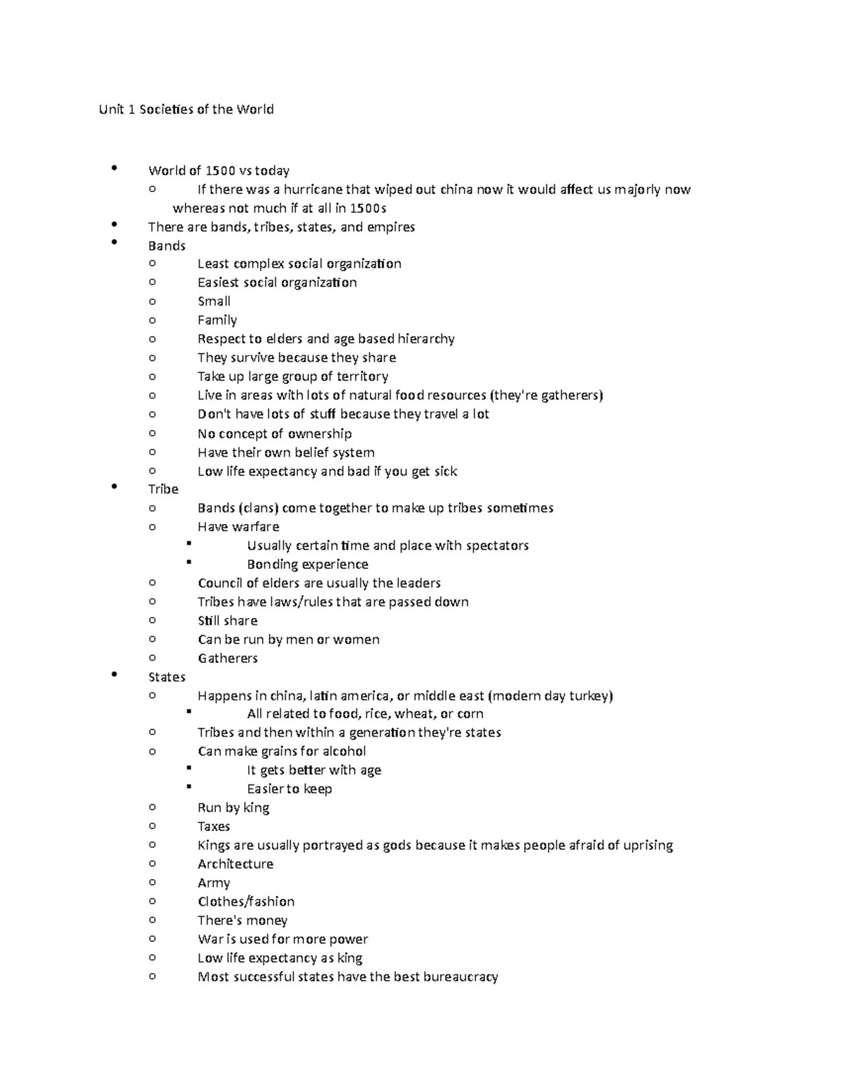 HST 271 - Lecture notes 1 - Unit 1 Societies of the World World of 1500 ...