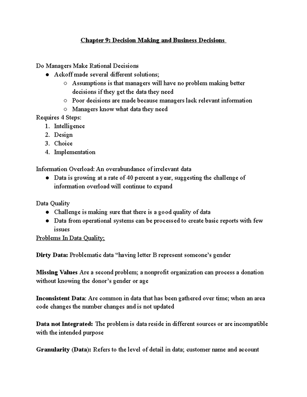 Chapter 9 Decision Making and Buisness Intelligence - Chapter 9 ...