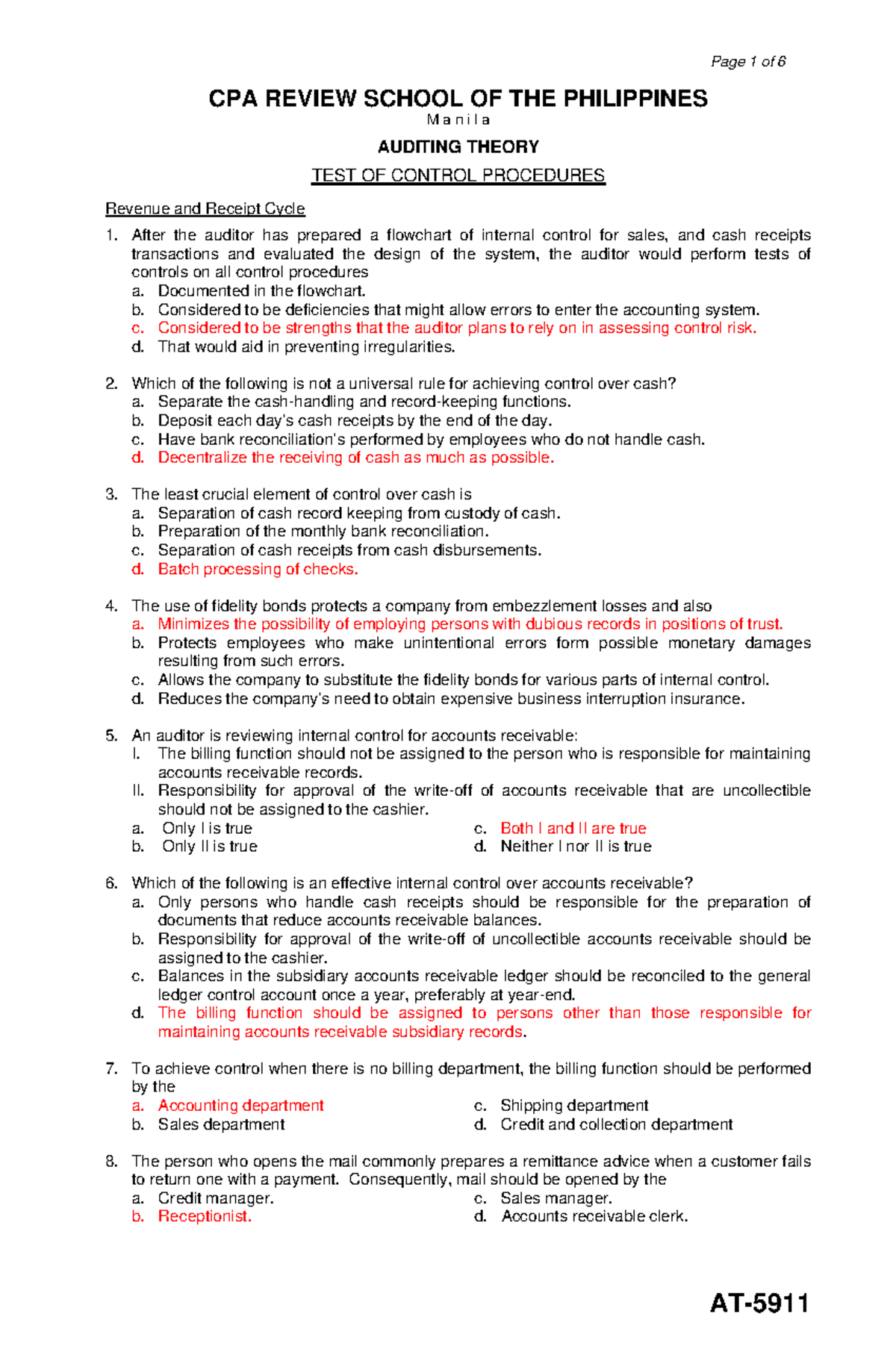 AT -(15) Test Of Controls Procedure - CPA REVIEW SCHOOL OF THE ...