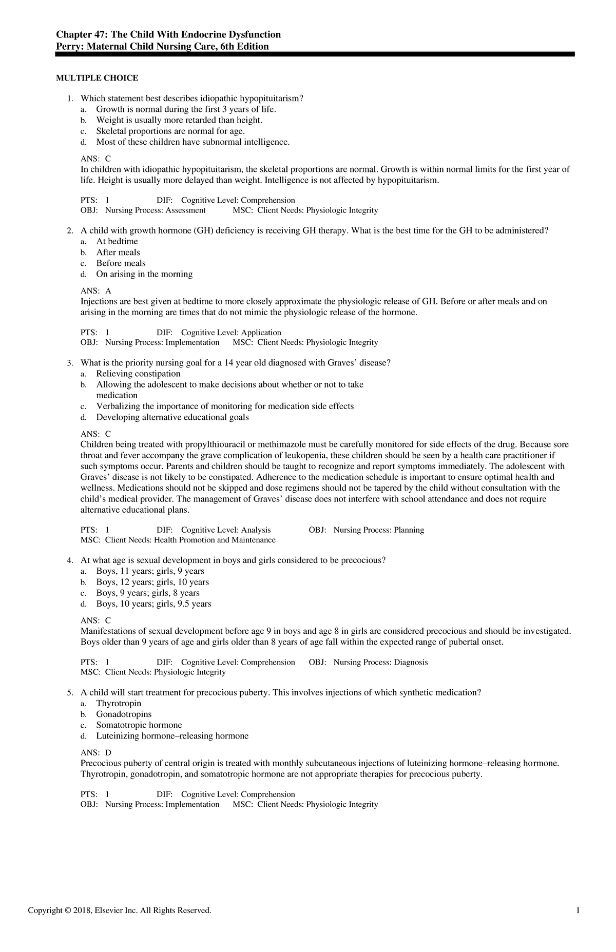 Exam View - Chapter 47 - ch 47 - Chapter 47: The Child With Endocrine ...