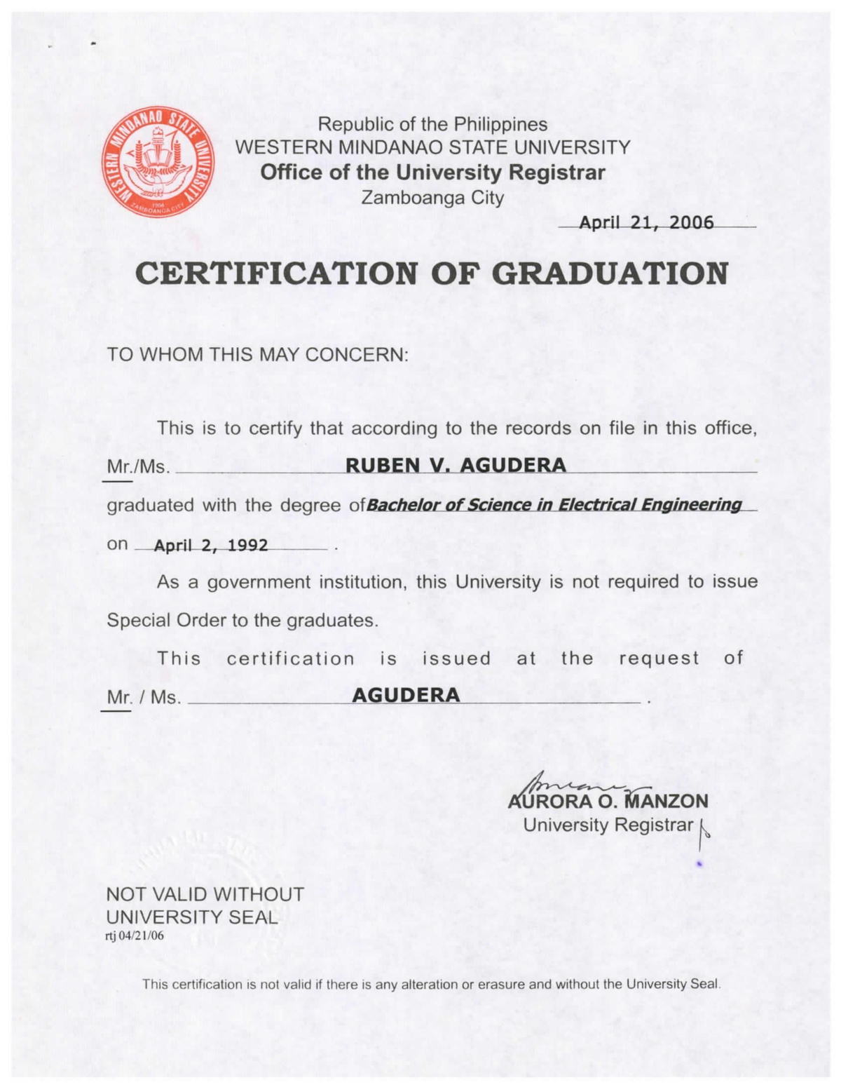 Certificate of Grad - Electrical Engineering - Studocu