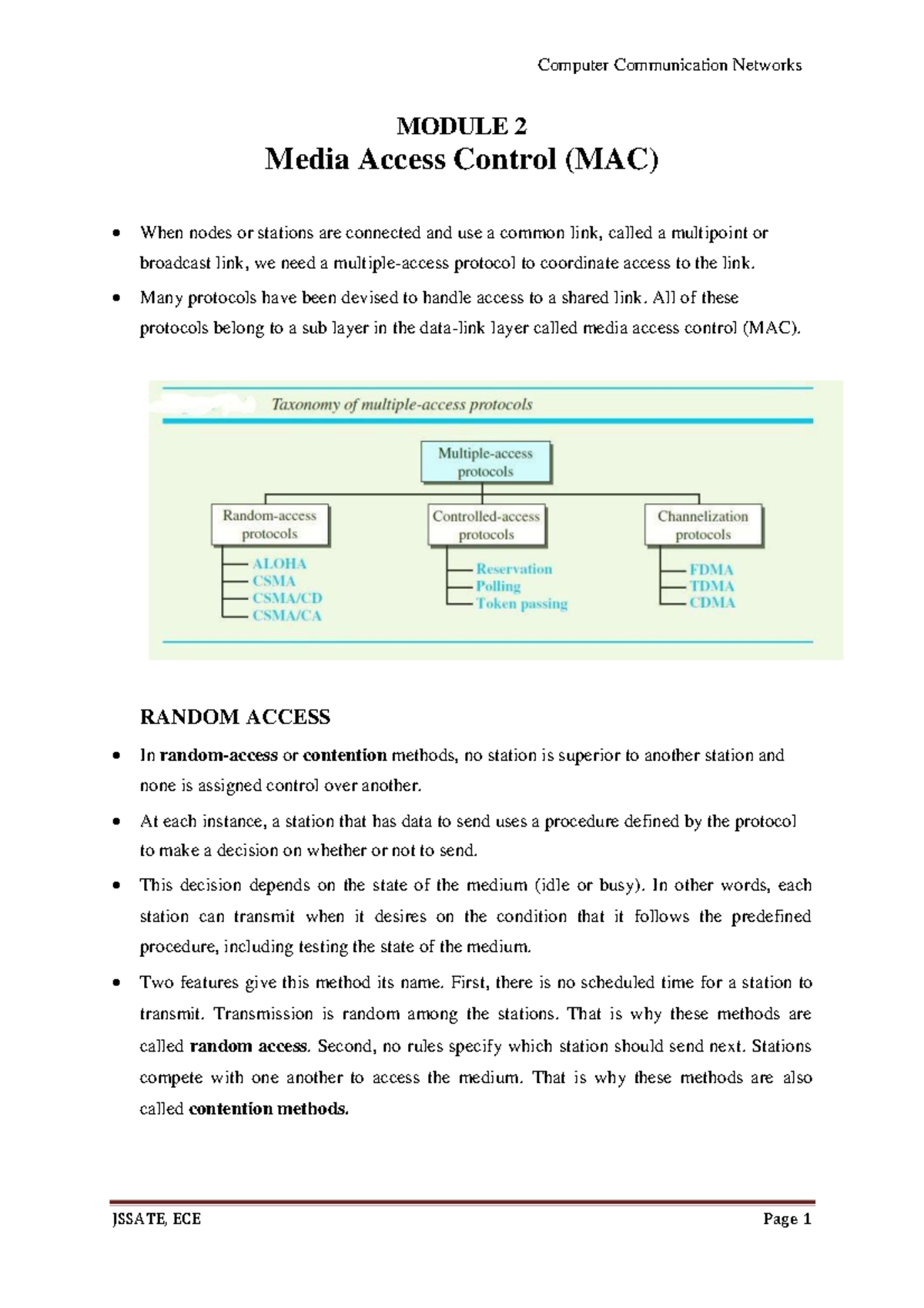 Module 2 - MODULE 2 Media Access Control (MAC) When nodes or stations ...