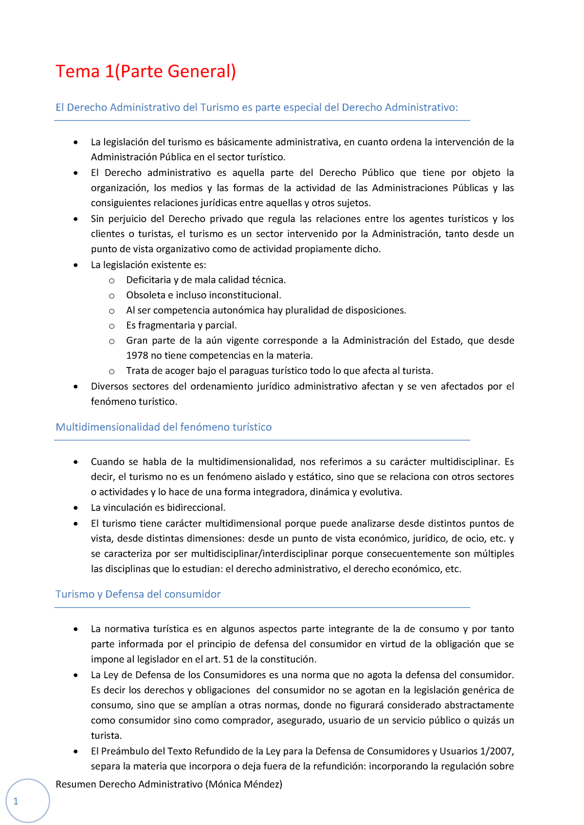 Resumen Derecho Administrativo Y Legislacion Del Turismo