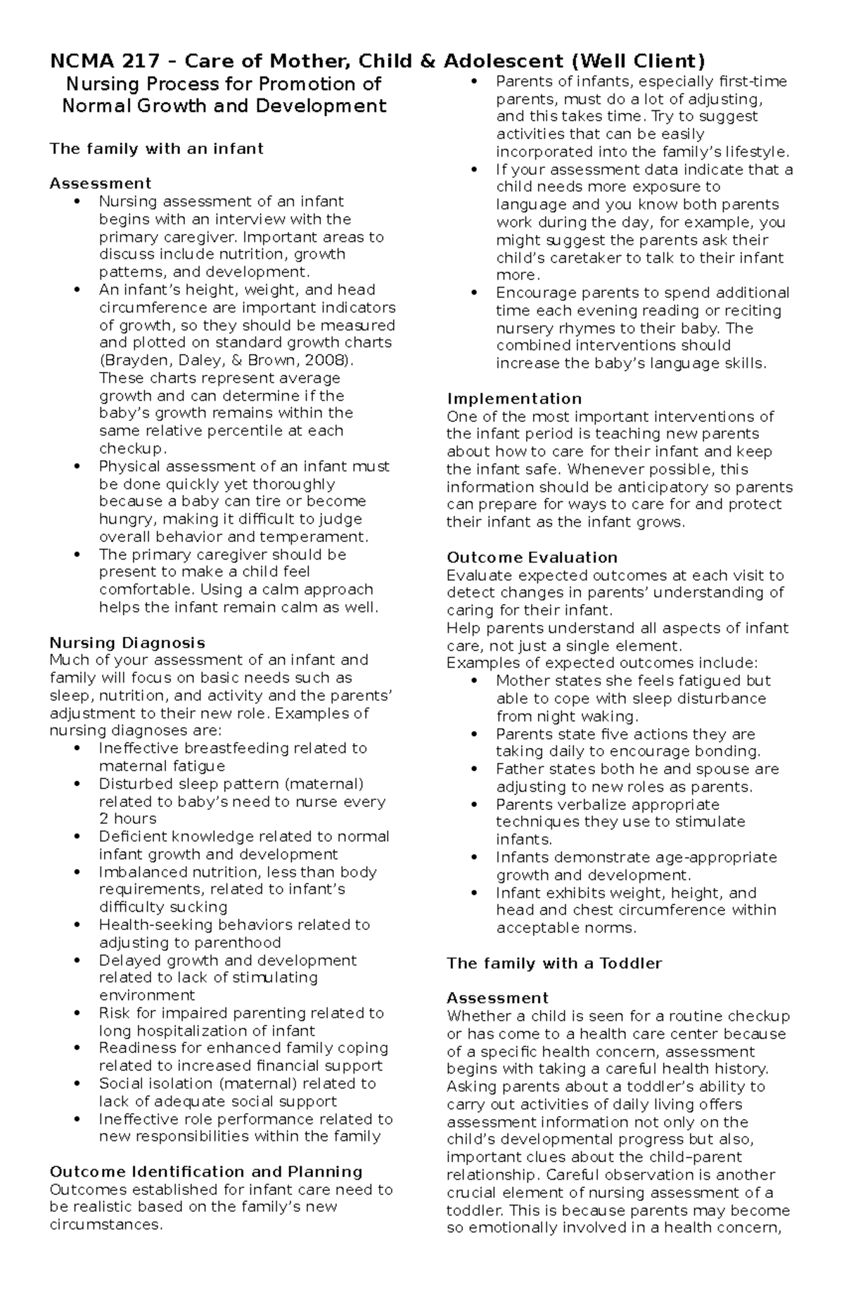 Nursing Process for Promotion of Normal Growth and Development ...