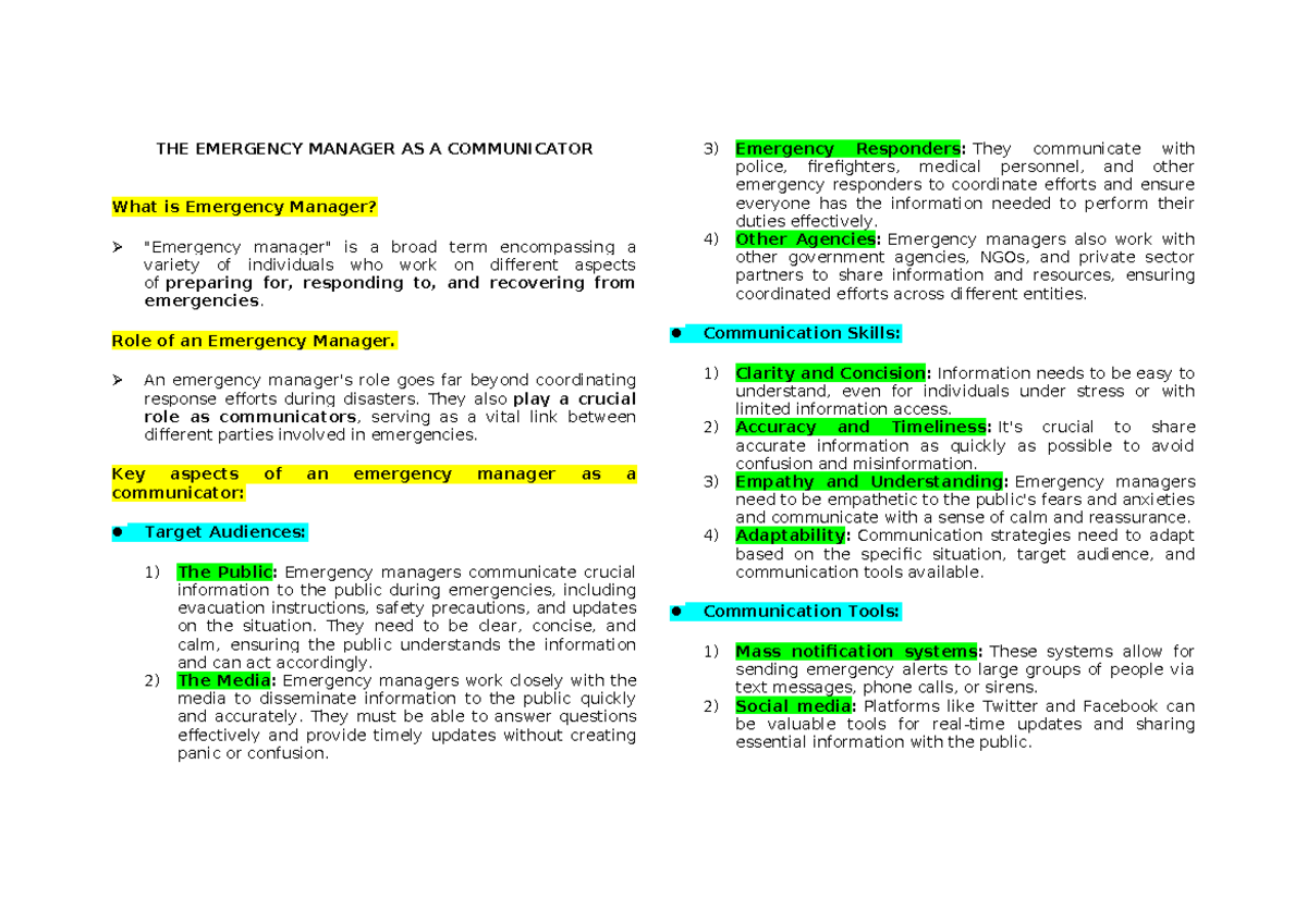 THE Emergency Manager AS A Communicator - THE EMERGENCY MANAGER AS A ...