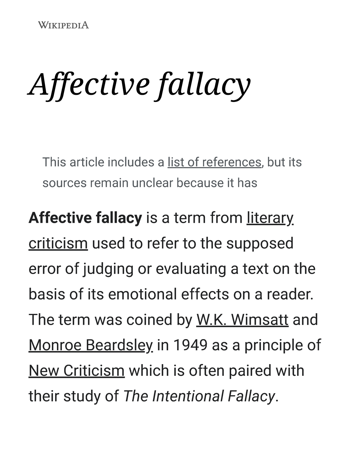 Affective Fallacy Wikipedia Affective Fallacy Affective Fallacy Is 