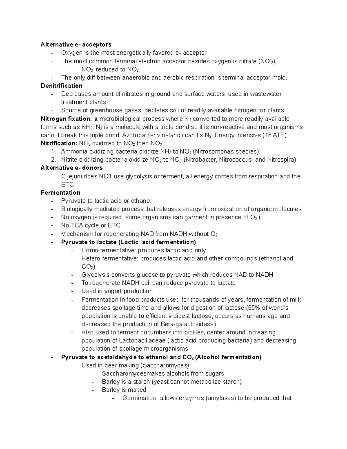 L10 Anerobic Respiration and Fermentation - Alternative e- acceptors ...