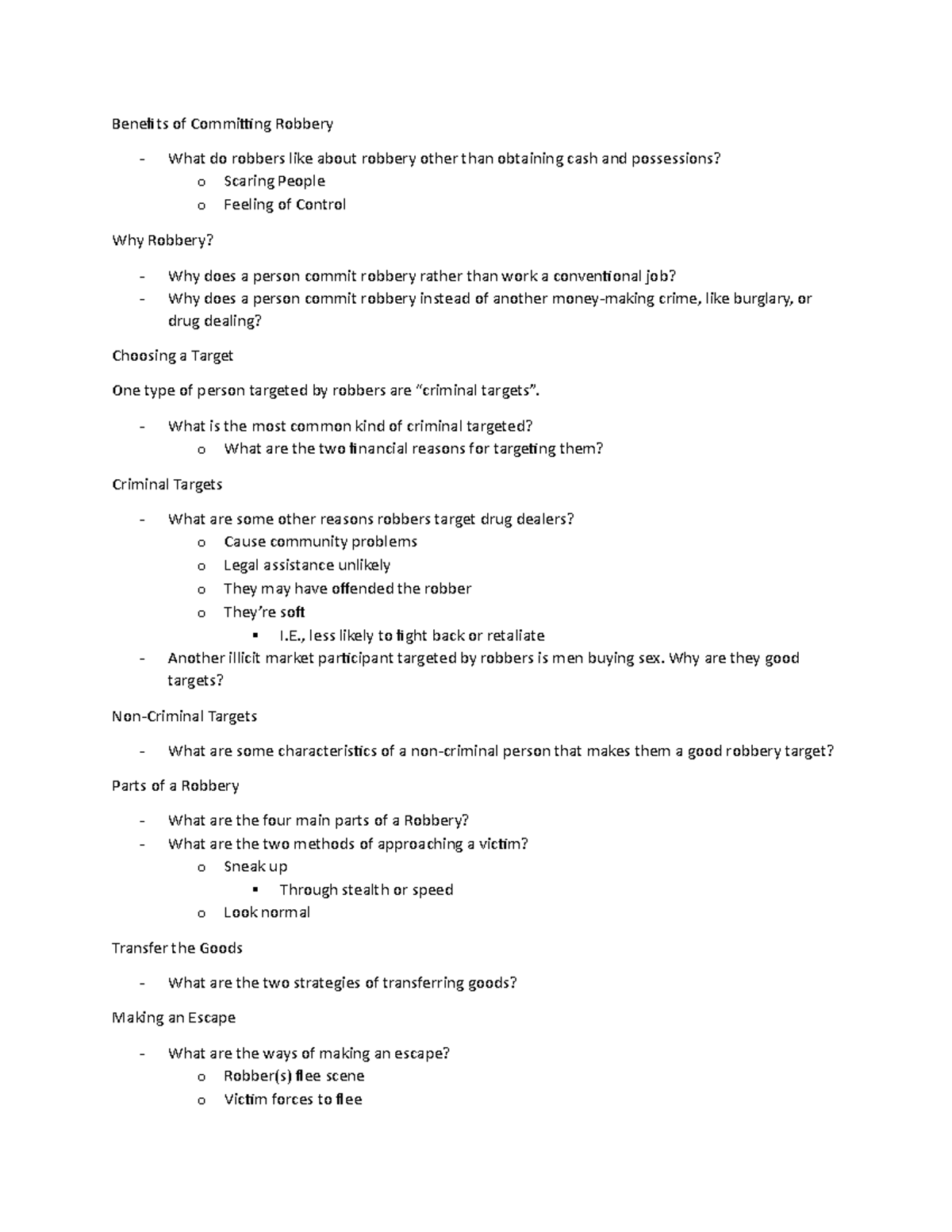 CCJ 350 notes 10.29.19 Robbery - Benefits of Committing Robbery What do ...
