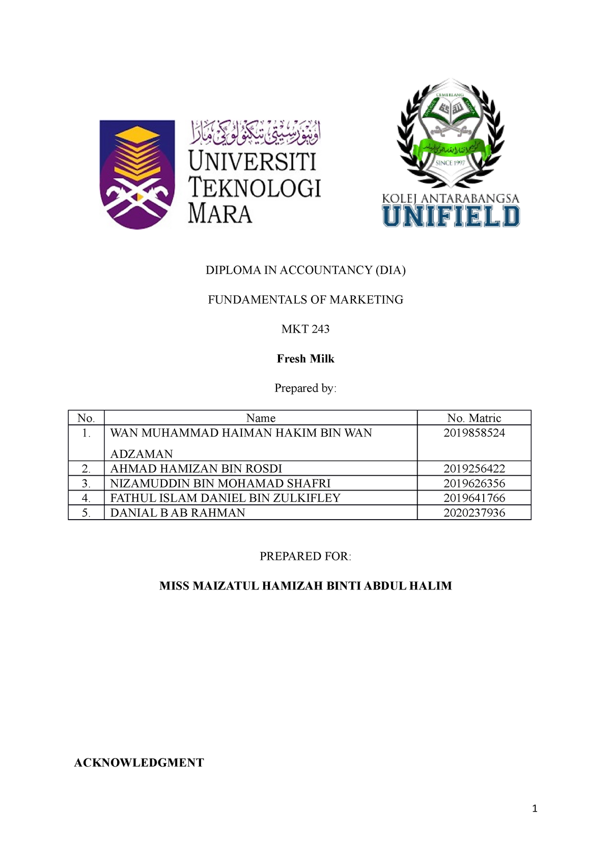 mkt 243 assignment report uitm