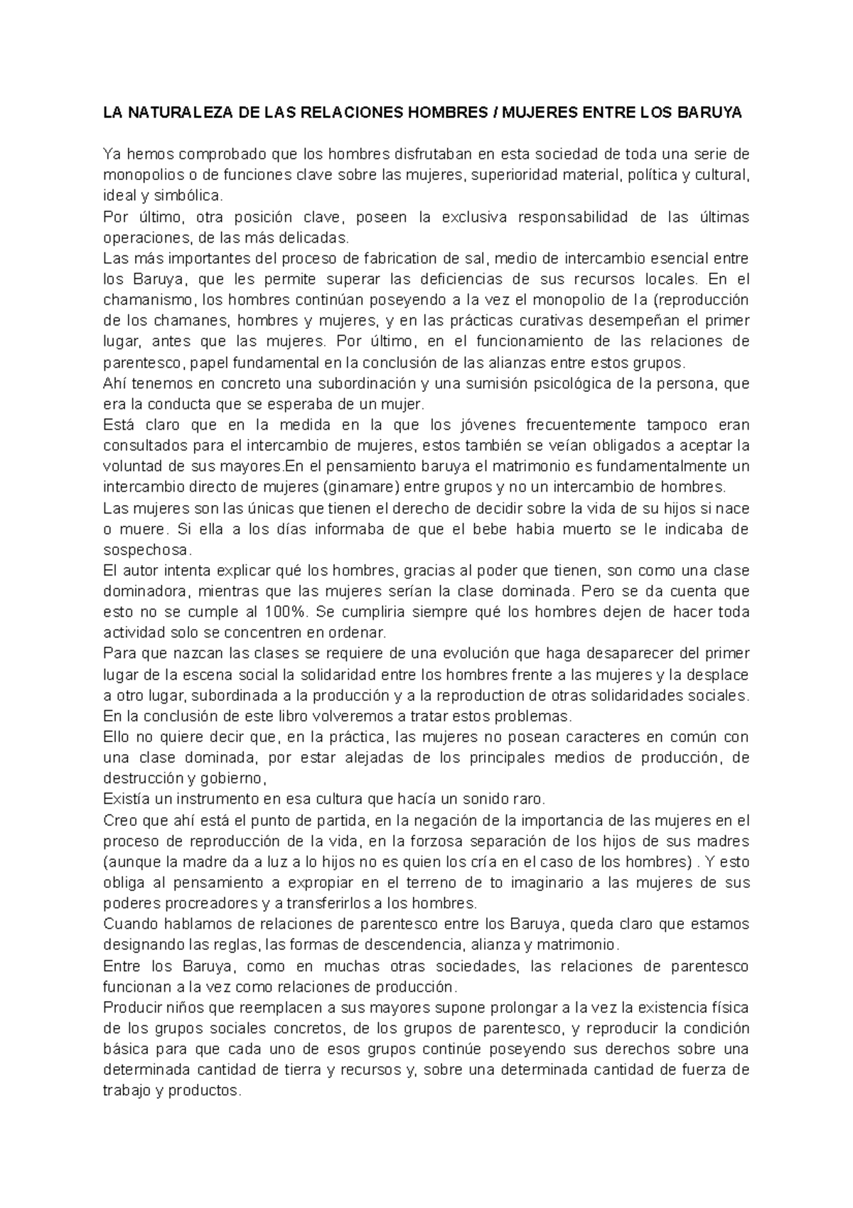 LA Naturaleza DE LAS Relaciones Entre LOS Baruya Godelier Resumen 