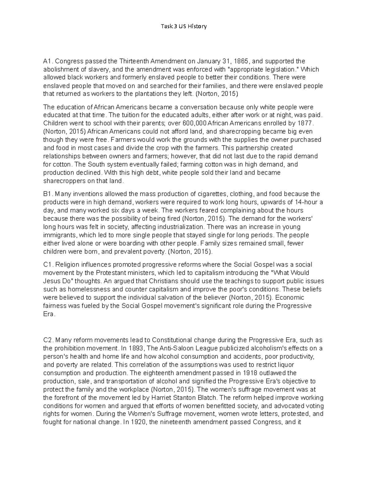 TASK 3 US History - Task 3 US History A1. Congress passed the ...