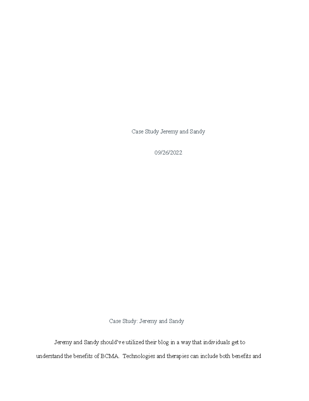 Case Study Jeremy and Sandy - Case Study Jeremy and Sandy 09/26/ Case ...