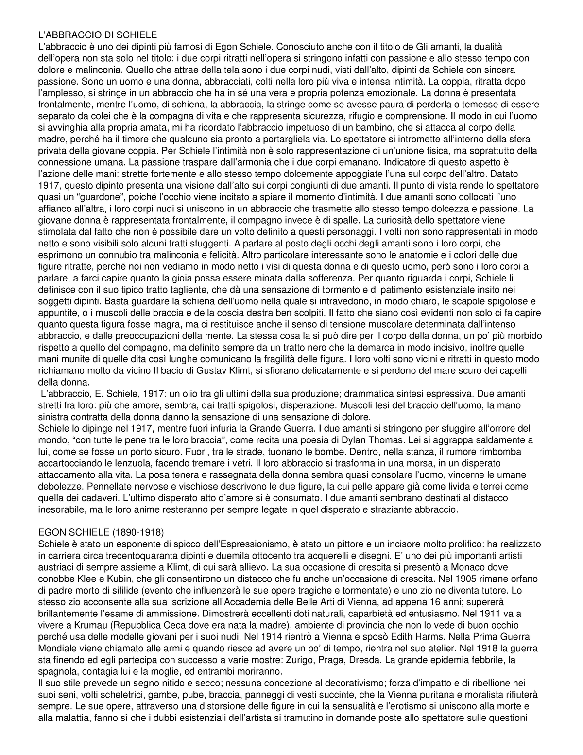 Testo di antropologia della salute - L’ABBRACCIO DI SCHIELE L’abbraccio