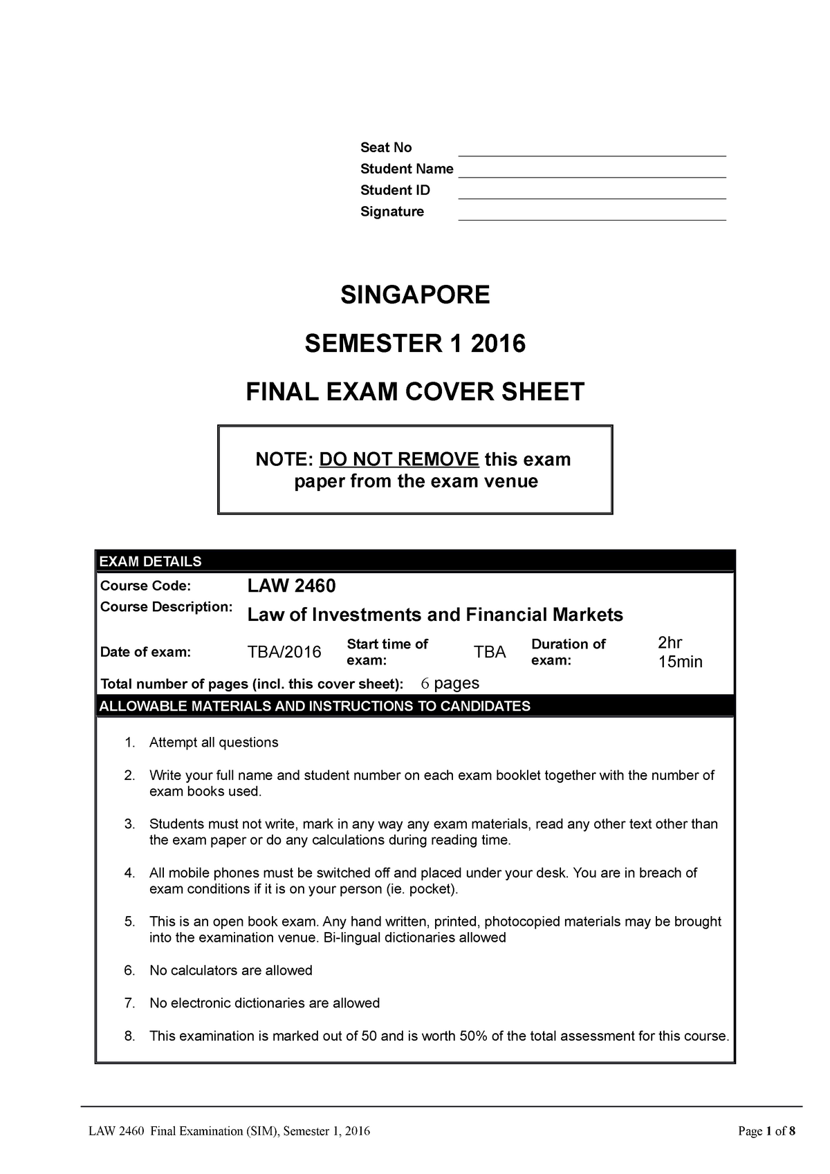 Final Exam 2016 S1 Answer Guide - Seat No ...