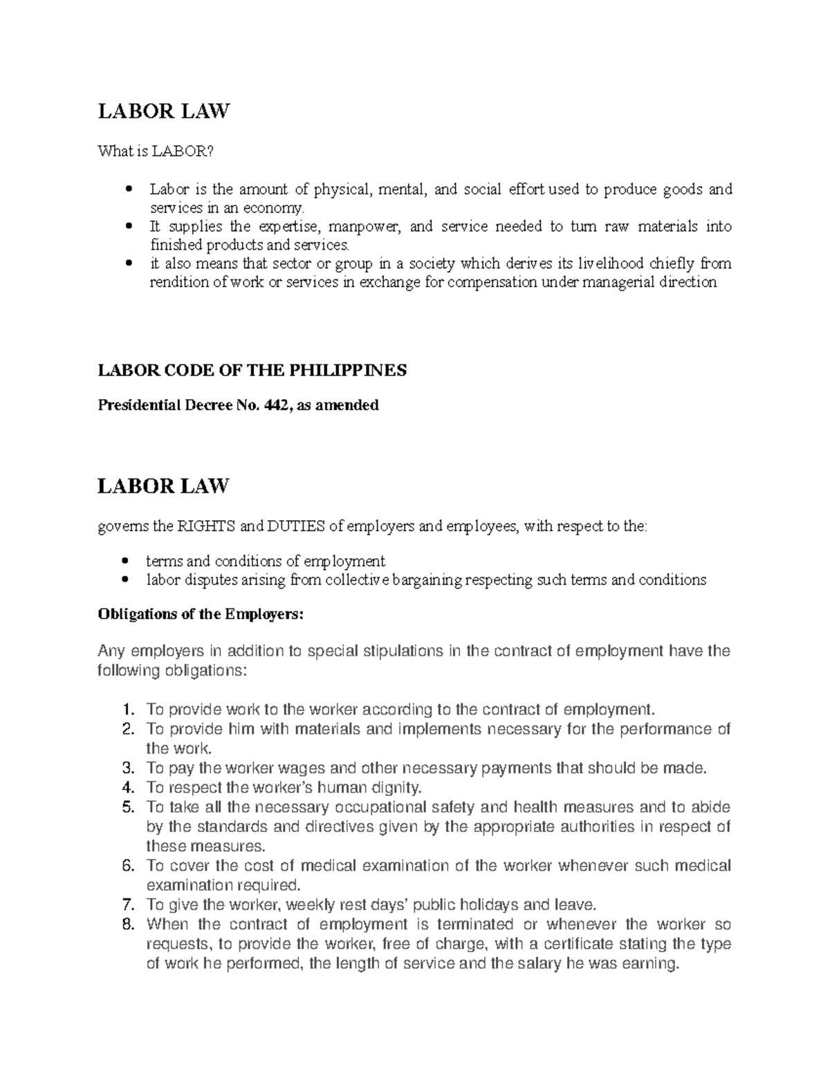 Labor LAW Accounting Law 2 Summary To Labor Law LABOR LAW What Is 