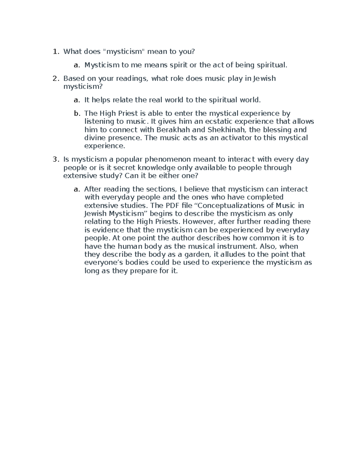 Jewish Mysticism Reading Questions - What does 