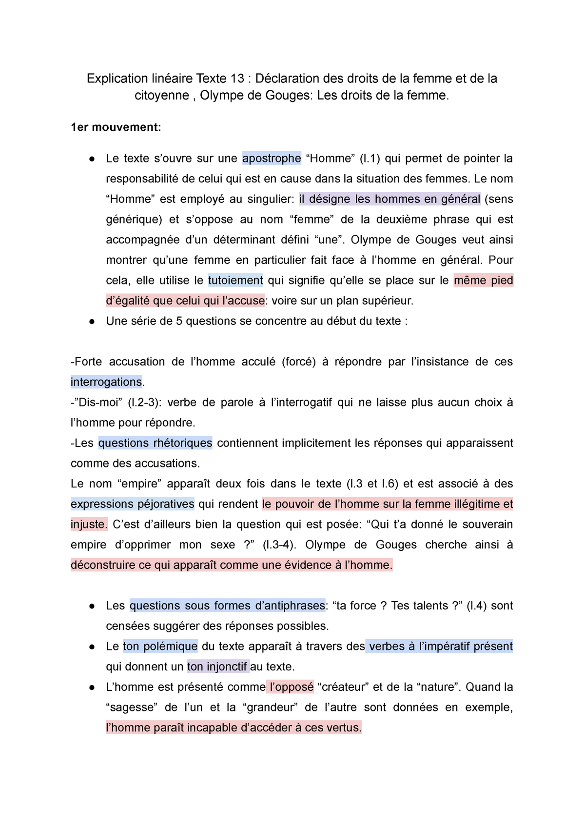 sujet dissertation declaration des droits de la femme