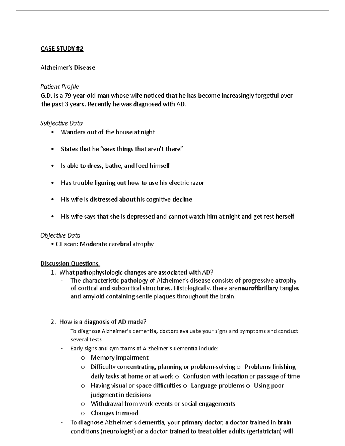 example case study on alzheimer's disease