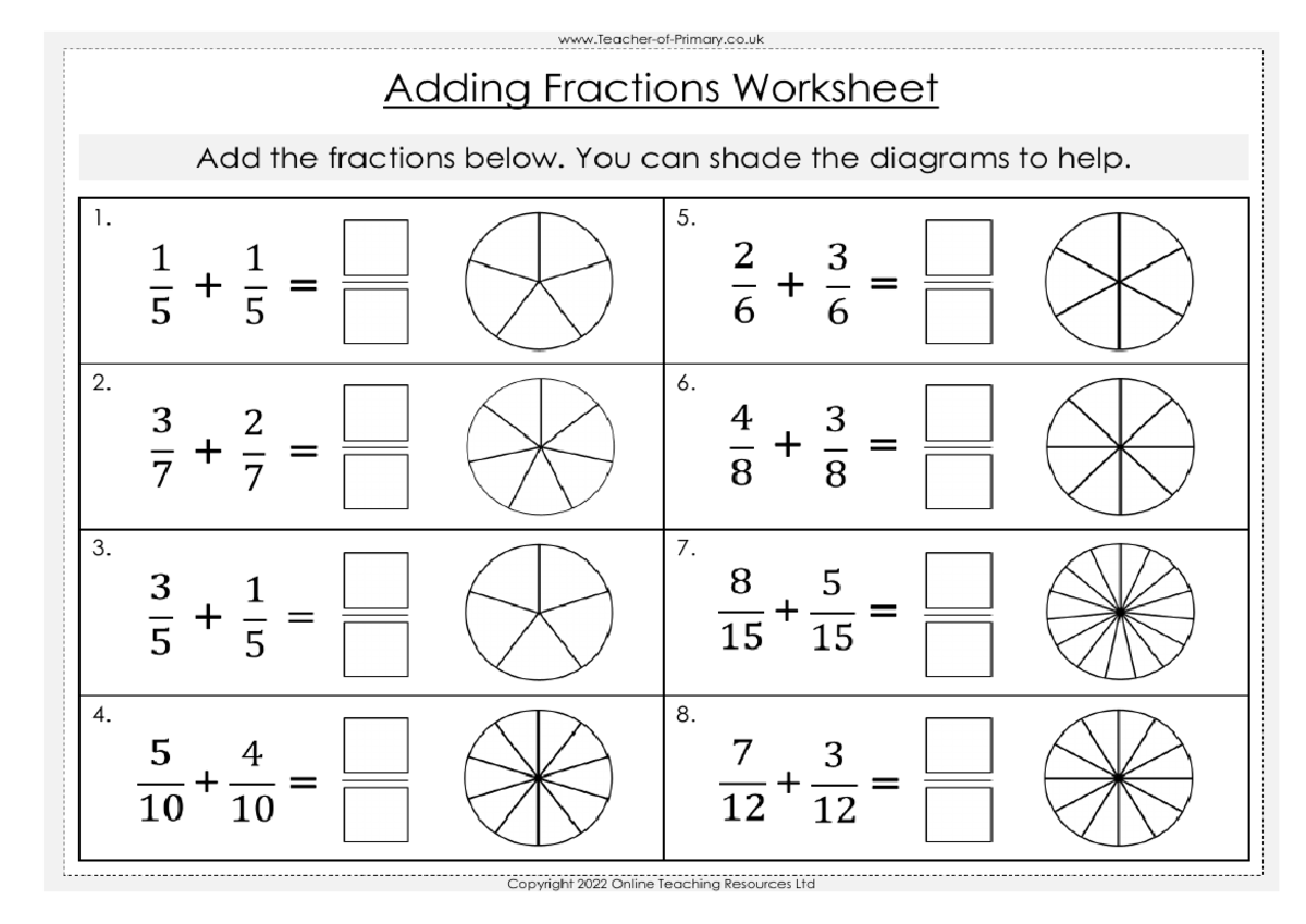 Fraction Color - Bachelor Of Elementary Education - Adding Fractions 