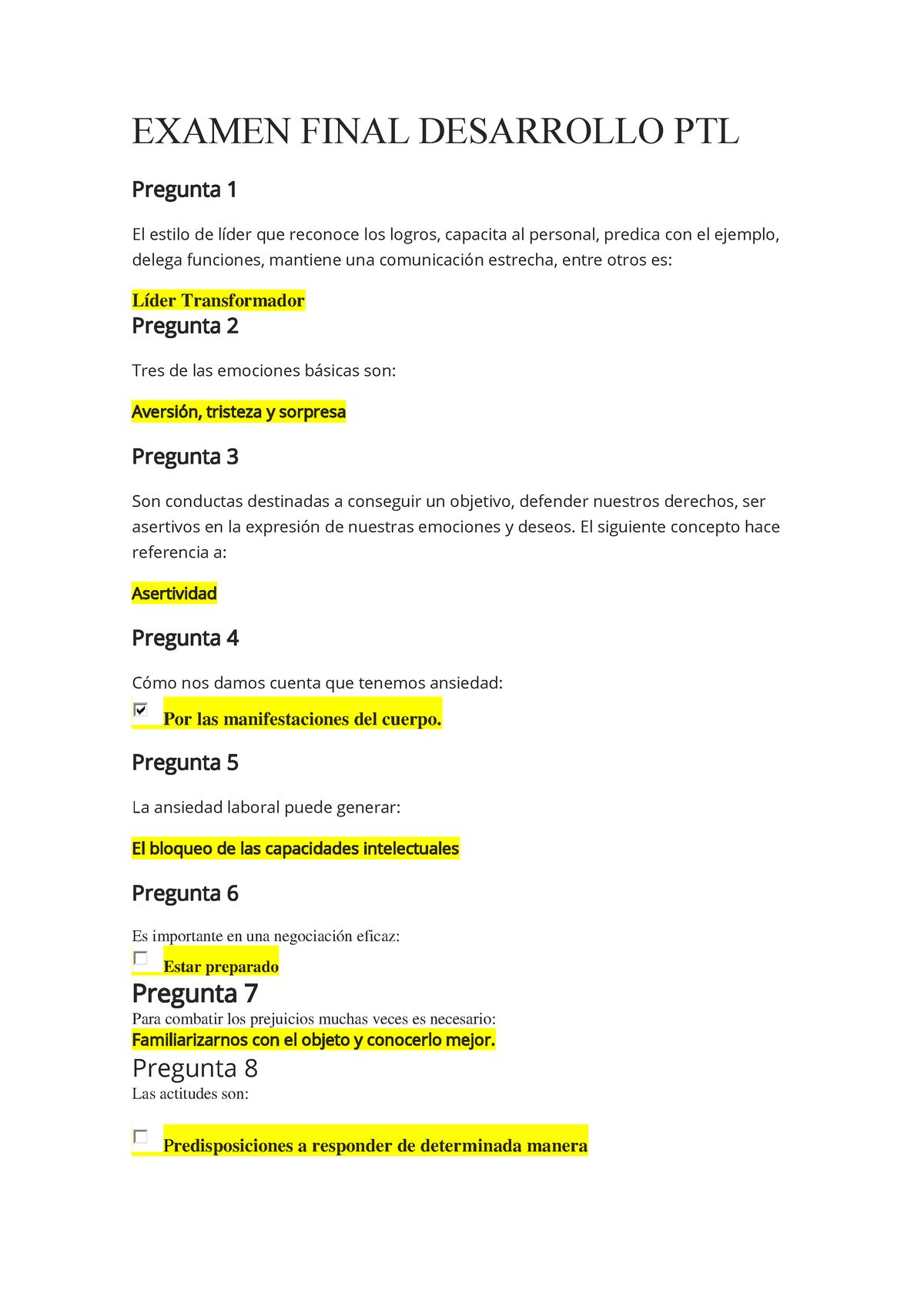 Examen Final Desarrollo PTL - EXAMEN FINAL DESARROLLO PTL Pregunta 1 El ...