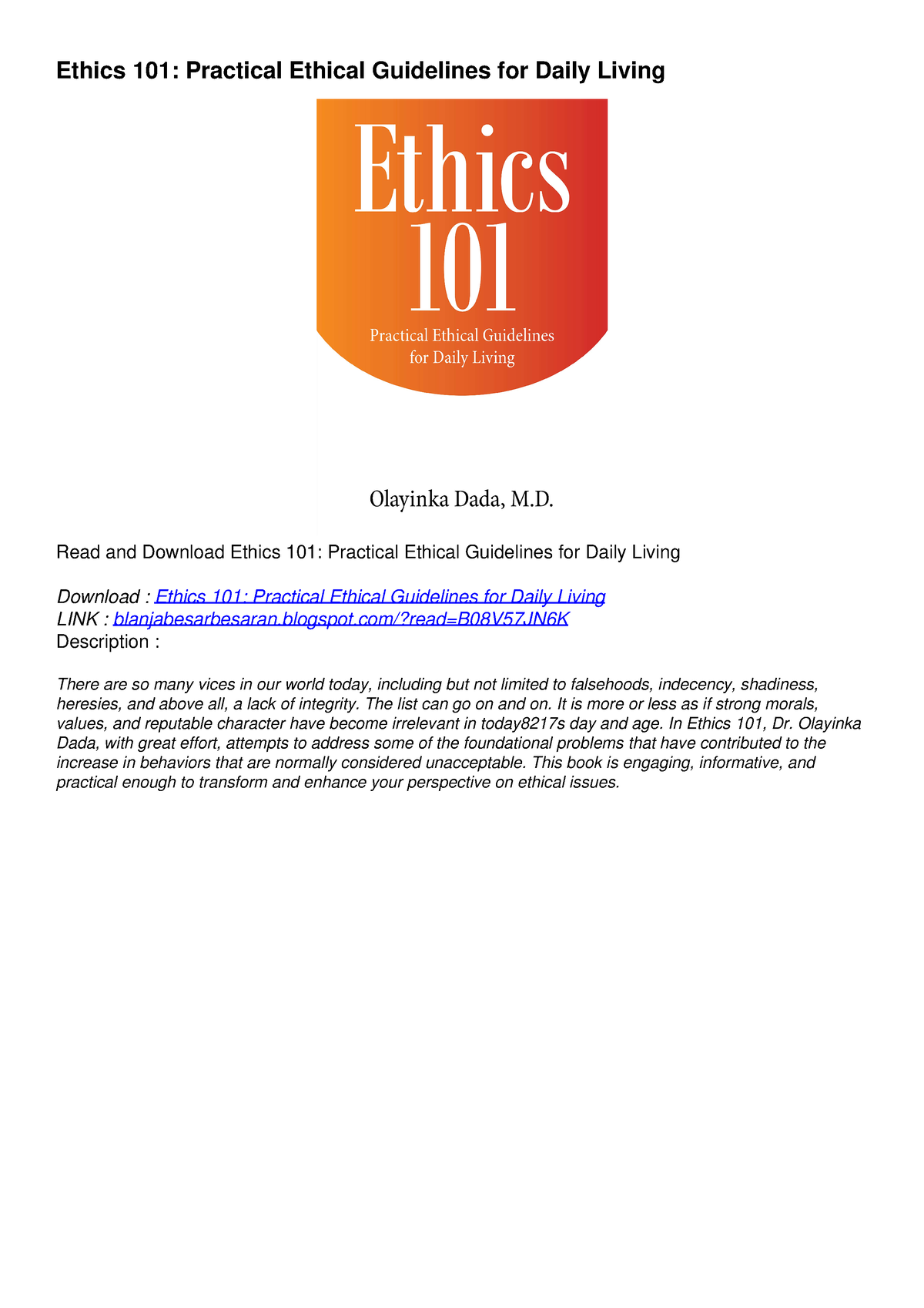 DOWNLOAD/PDF Ethics 101: Practical Ethical Guidelines For Daily Living ...