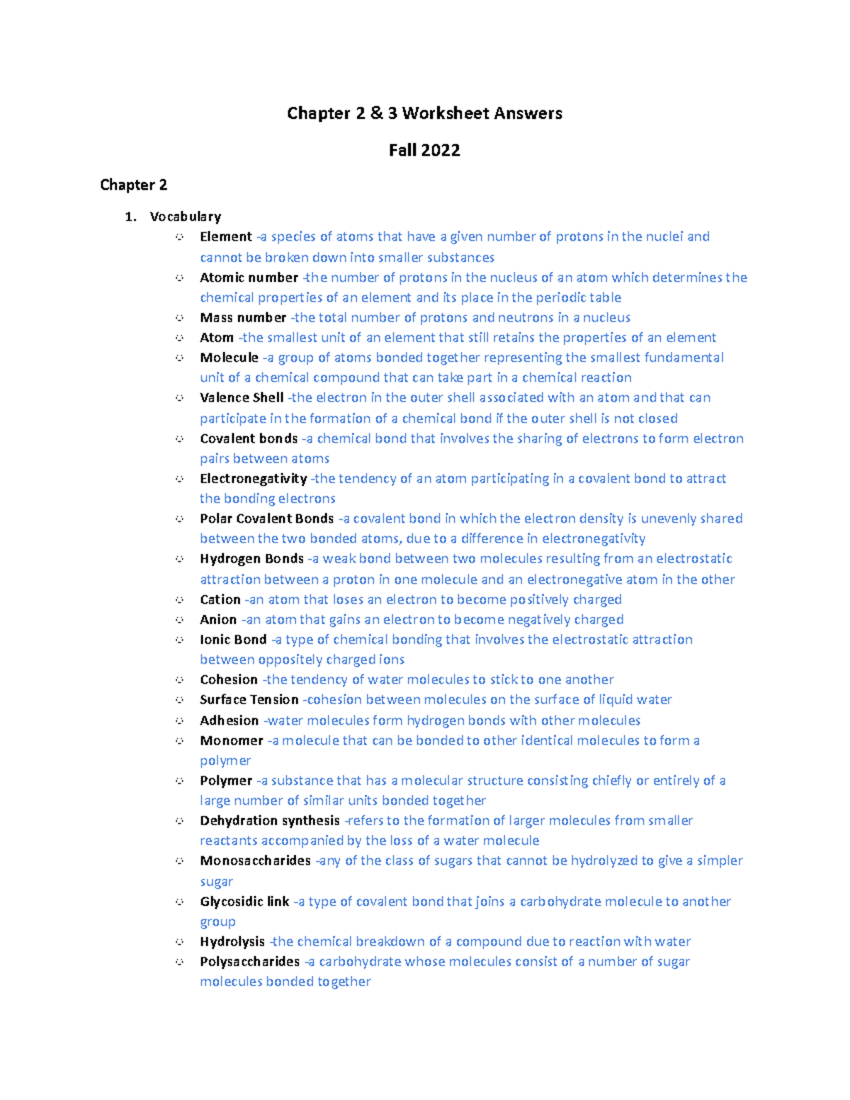 Chapter 23 Answers Review Worksheet Chapter 2 & 3 Worksheet Answers