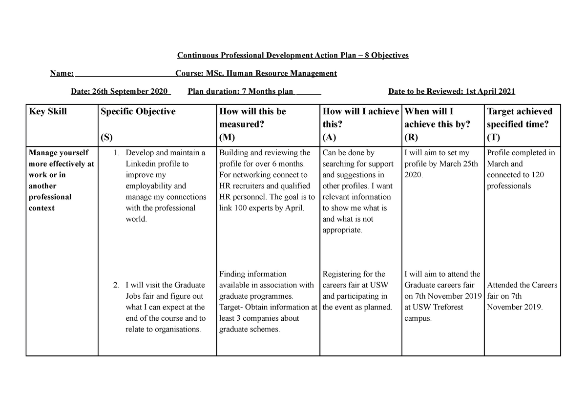 CPD Action Plan Continuous Professional Development Action Plan 8 