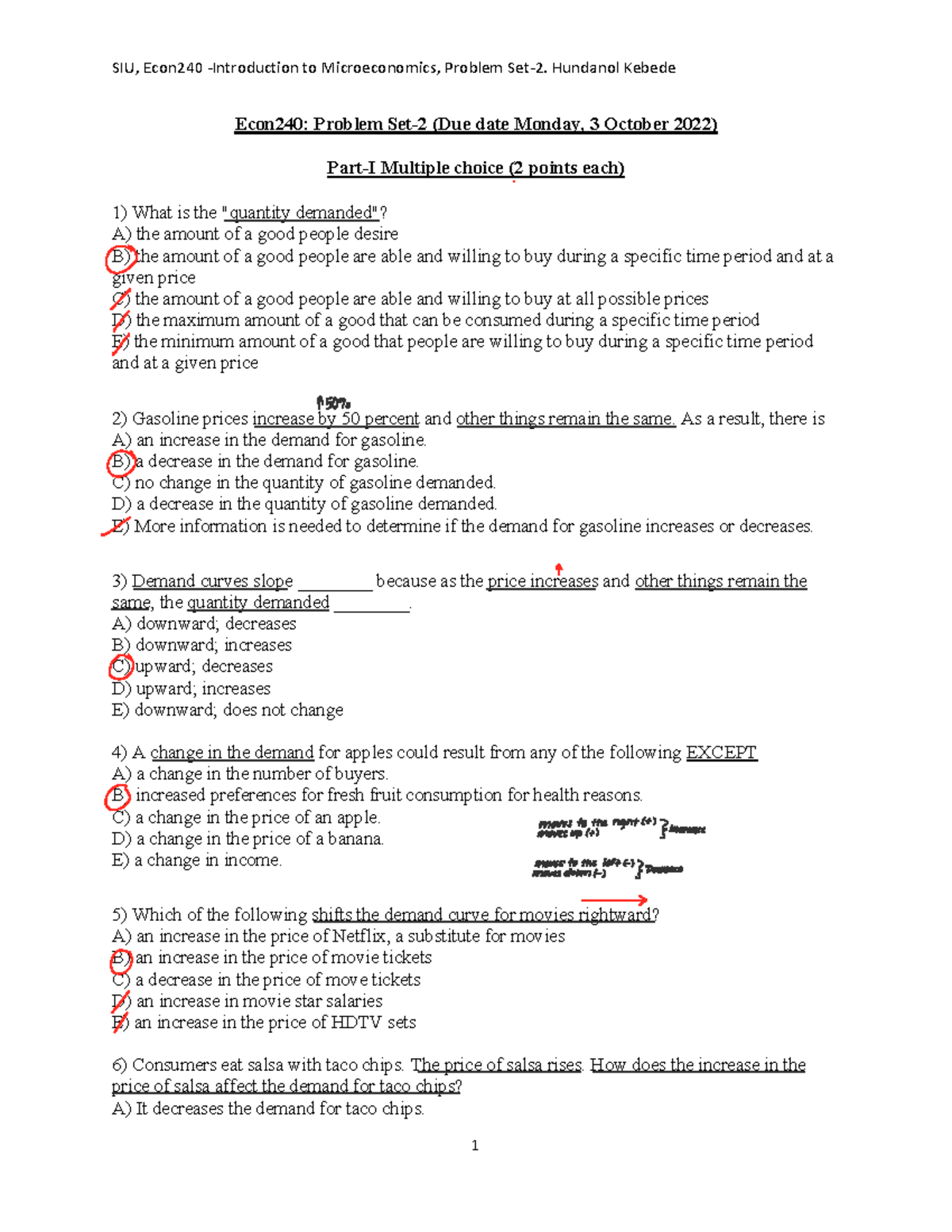 Problem Set 2 - Fall 2022 - Econ240: Problem Set-2 (Due Date Monday, 3 ...