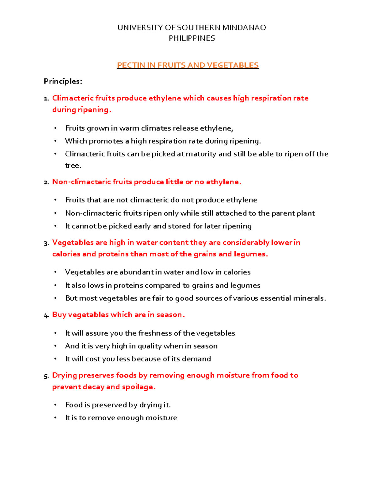 Pectin in fruits and vegetables new UNIVERSITY OF SOUTHERN MINDANAO