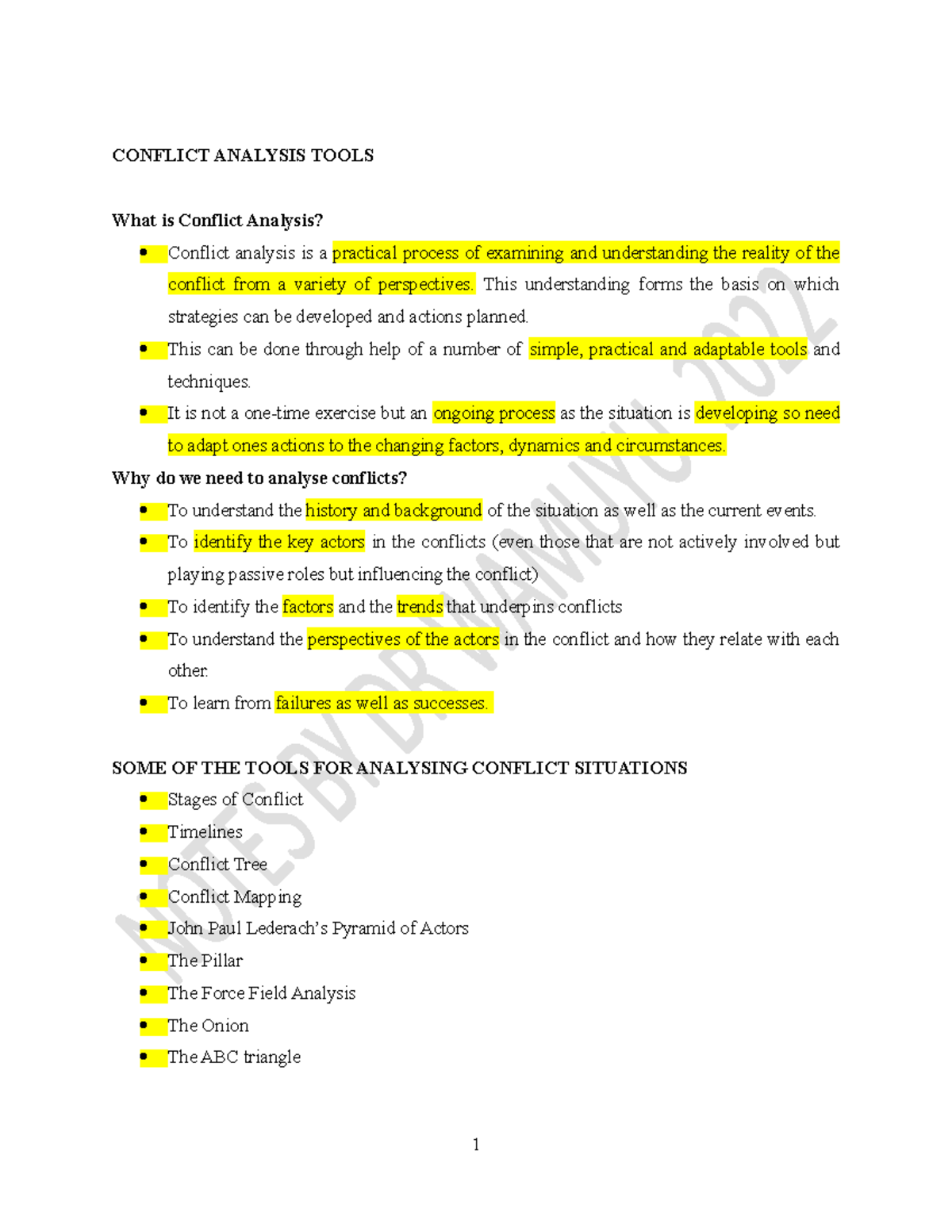 Conflict analysis tools - Psychology - Studocu