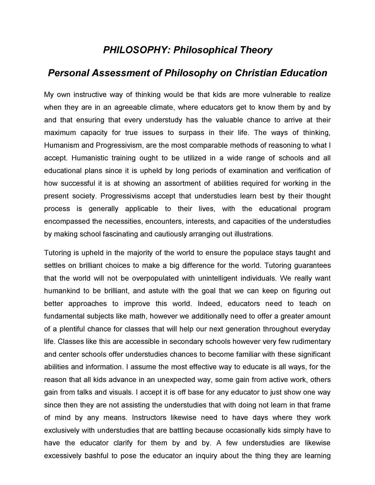 philosophy of christian education essay