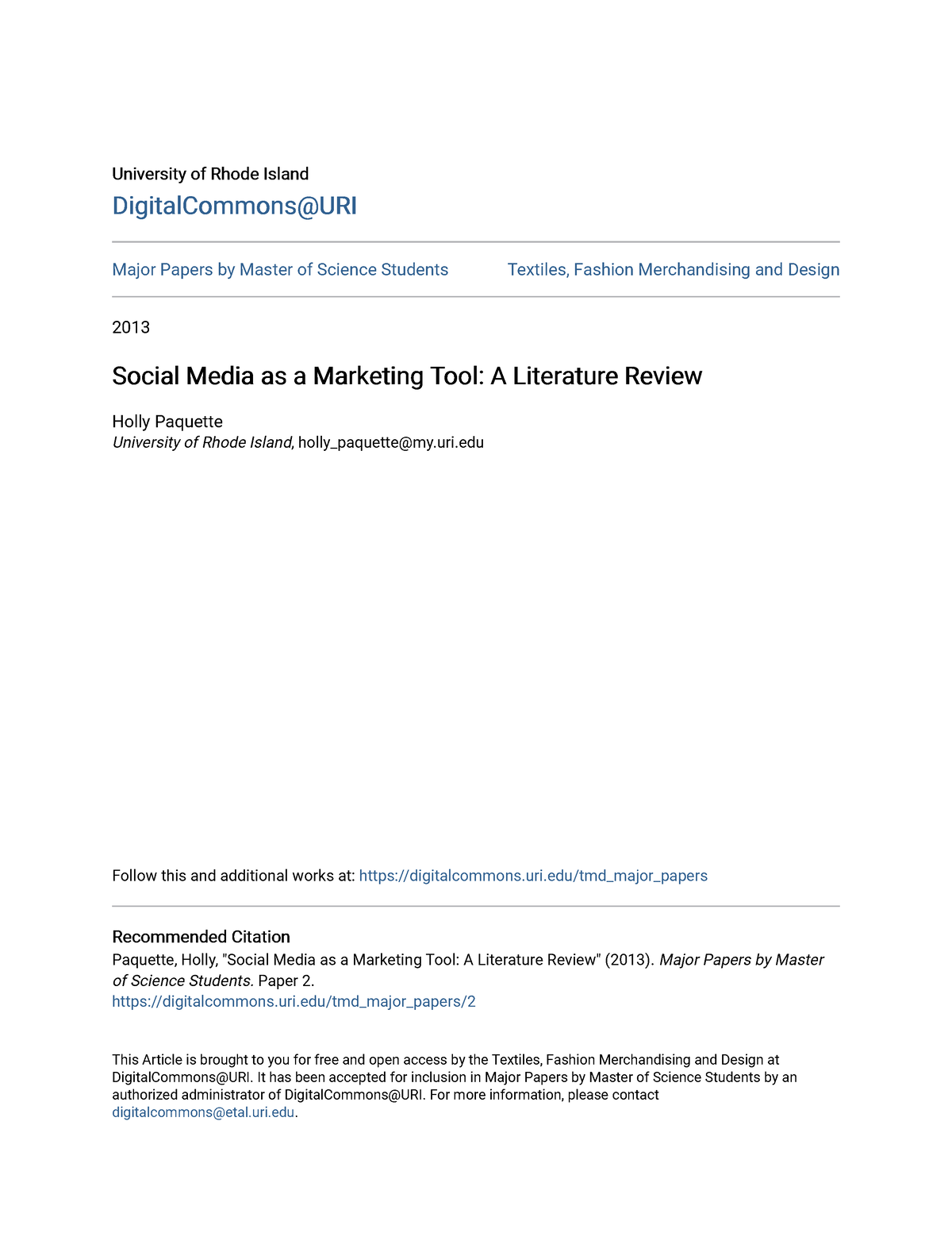 a literature review of marketing and facebook