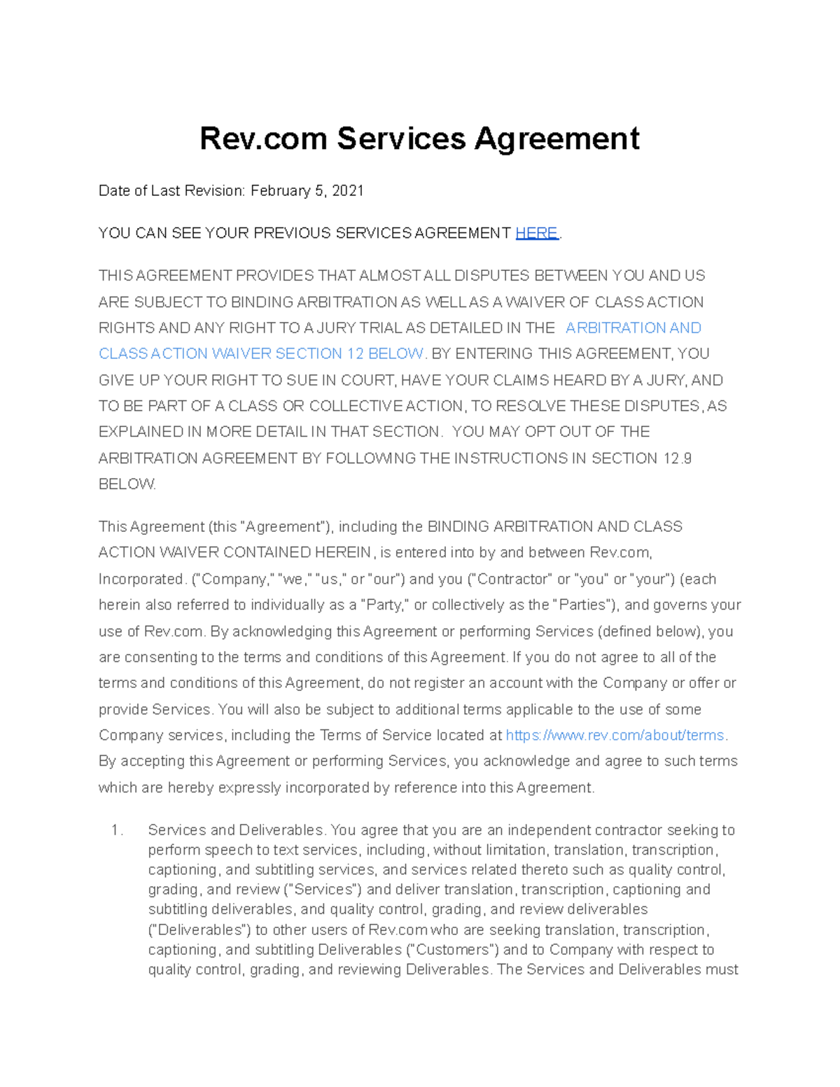 Rev Service Agreement - Assessment - Rev Services Agreement Date of ...