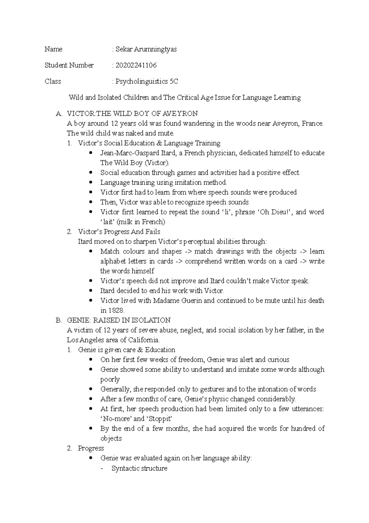 Wild and Isolated Children and Critical Age for Language Learning ...