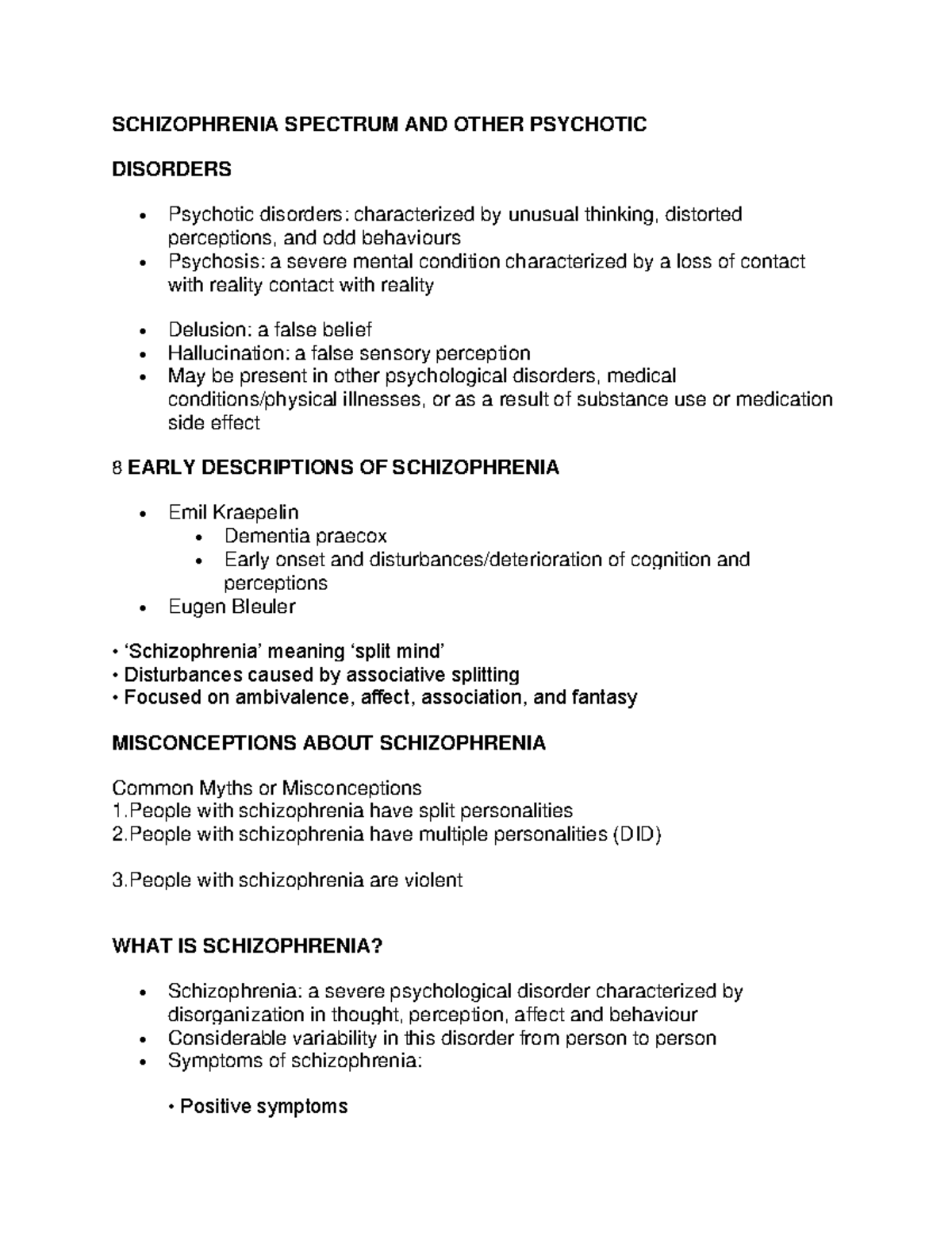 PSYC3604-Final exam notes - SCHIZOPHRENIA SPECTRUM AND OTHER PSYCHOTIC ...