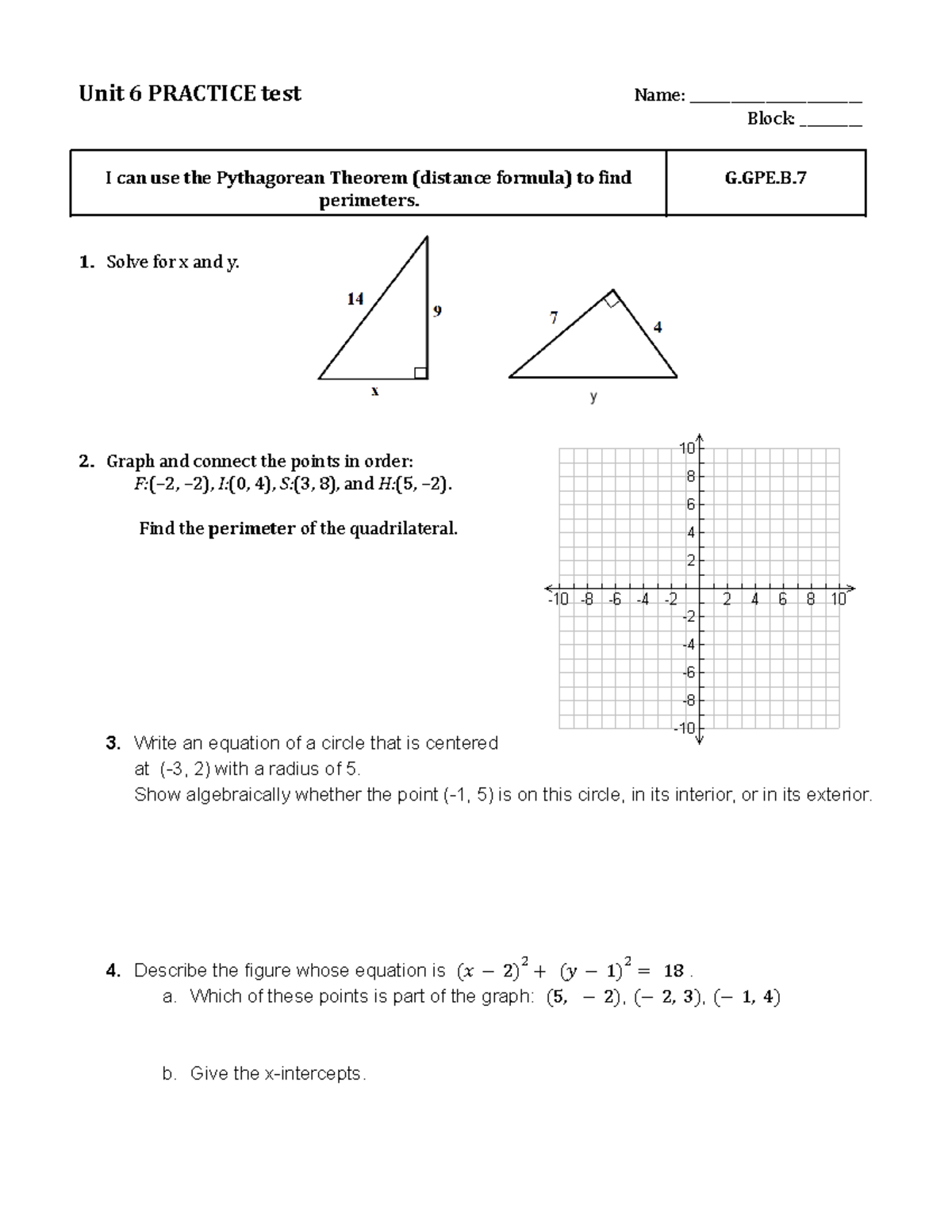 H Geometry Unit 6 Practice test - Unit 6 PRACTICE test Name ...