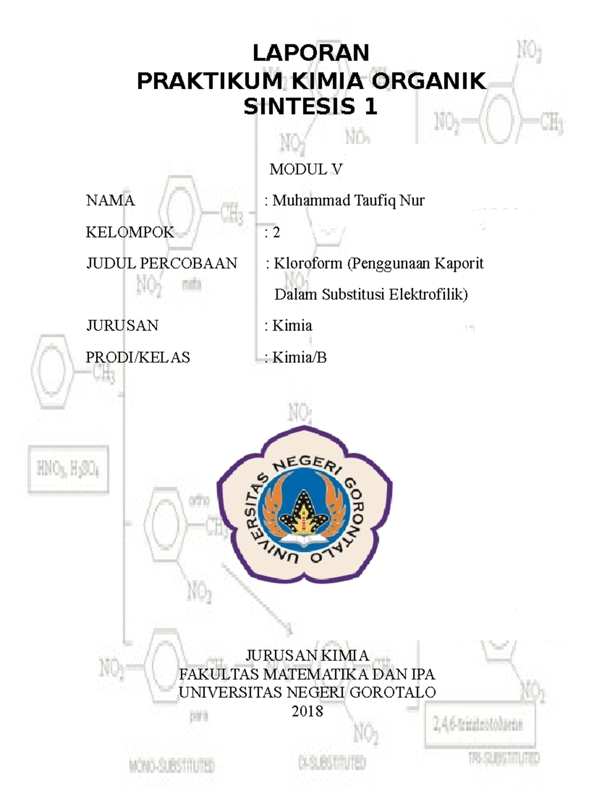 Laporan Organik Sintesis Kloroform - LAPORAN PRAKTIKUM KIMIA ORGANIK ...